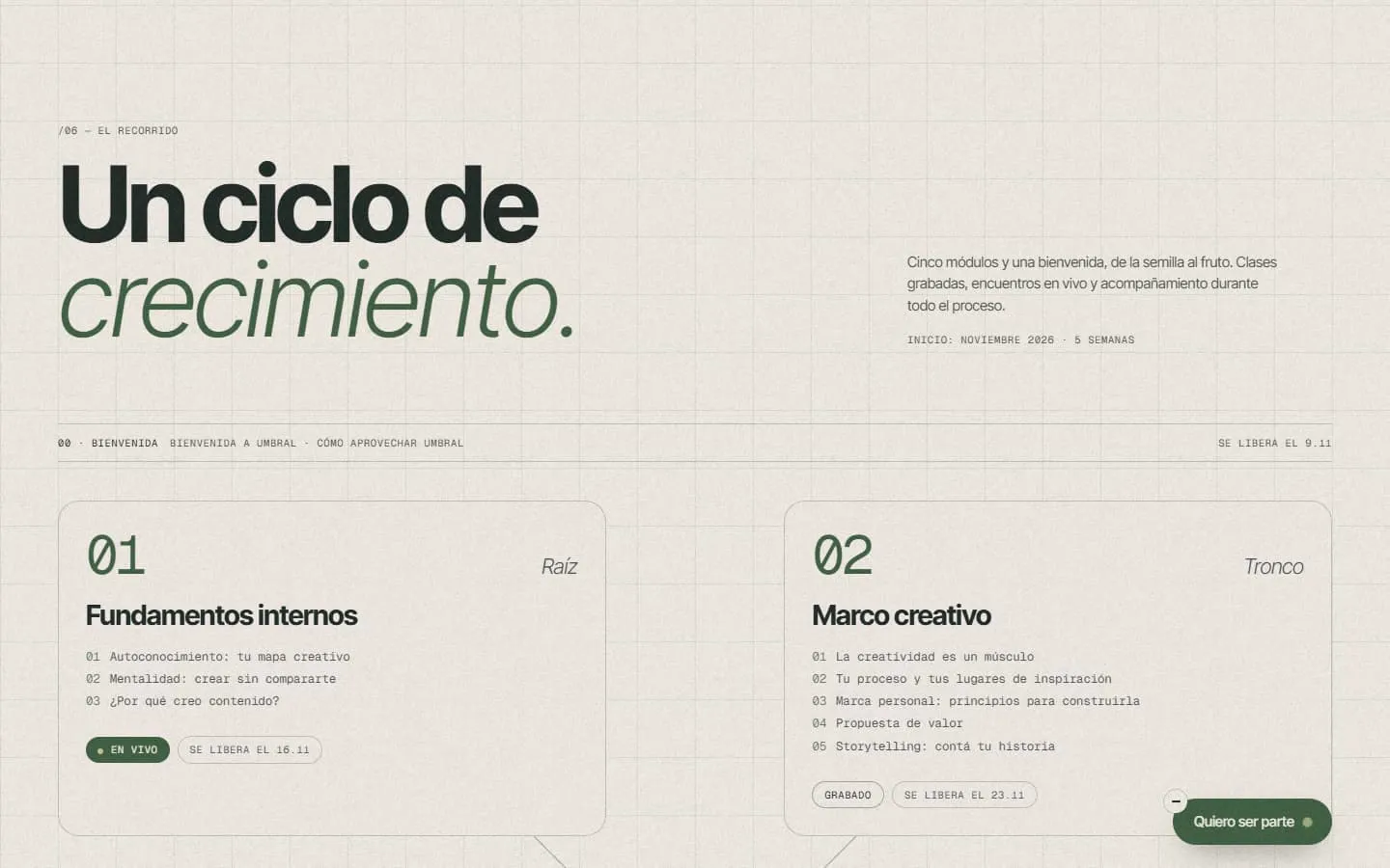 El recorrido del programa Umbral en la compu: «Un ciclo de crecimiento», con sus módulos