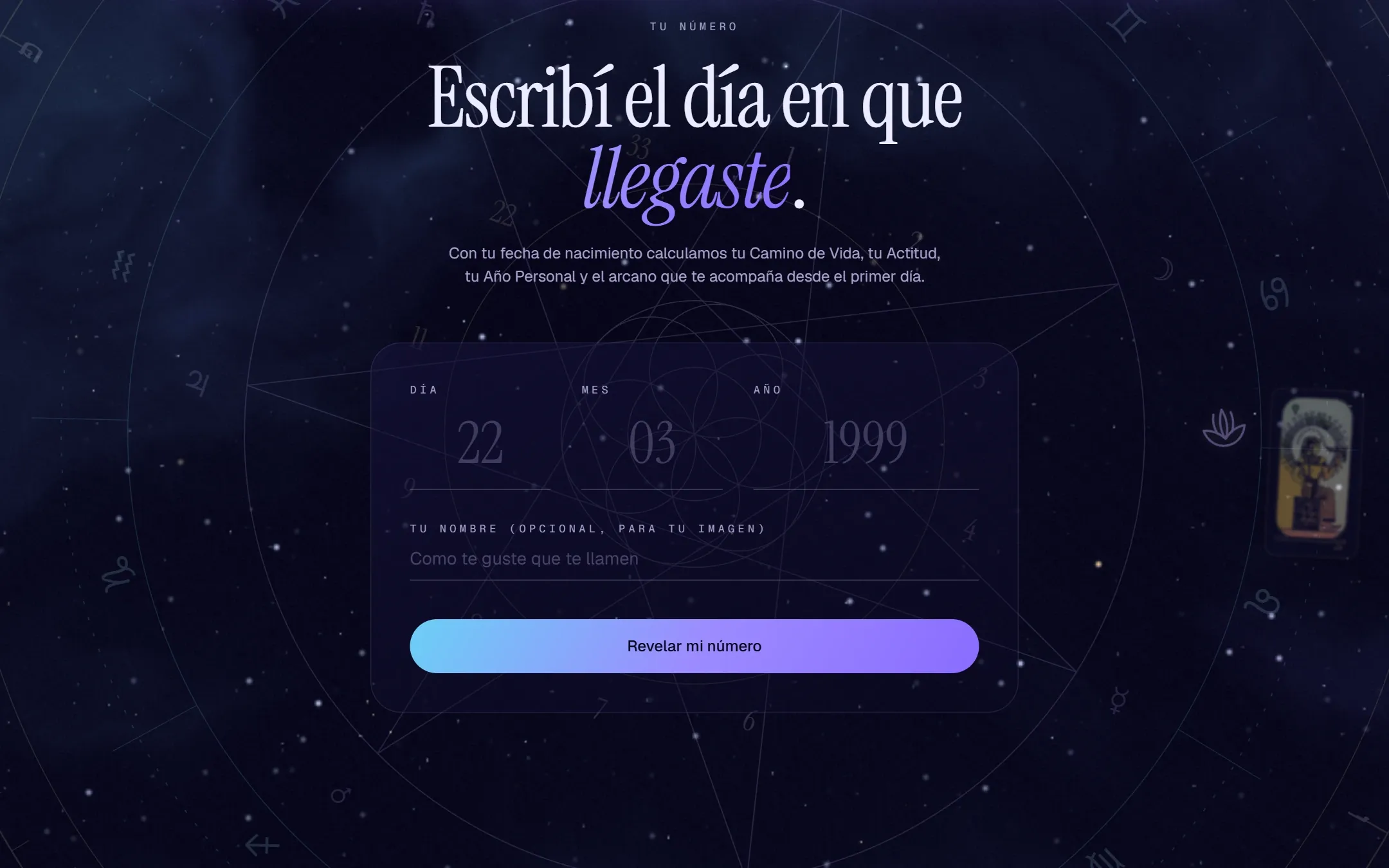 ElRegreso.22 en la compu: la calculadora del número de vida, «Escribí el día en que llegaste.»